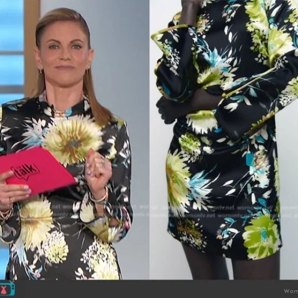 Zara Celebrity Style Size Small Womens Dress Black Satin Floral As Seen on TV
